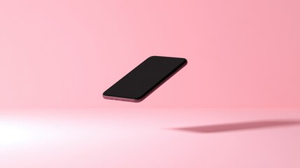 Minimalist smartphone floating above a solid pink background with soft shadows