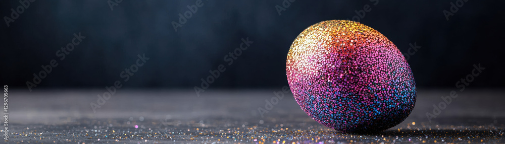 Aufkleber a vibrant, multicolored egg sits on a textured surface, illuminated by soft light, creating a striki