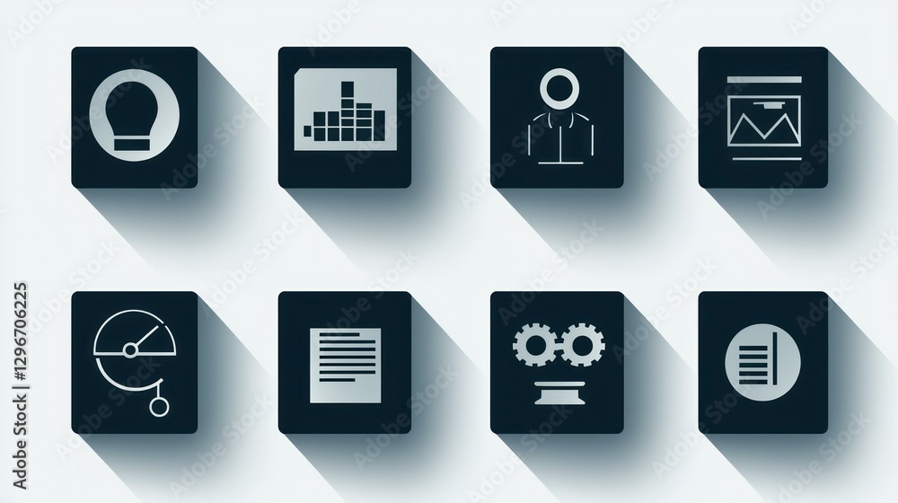 Poster A clean flat icon set with subtle shadows, adding depth while maintaining a modern look.