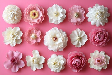 Pastel flowers arrangement on pink background