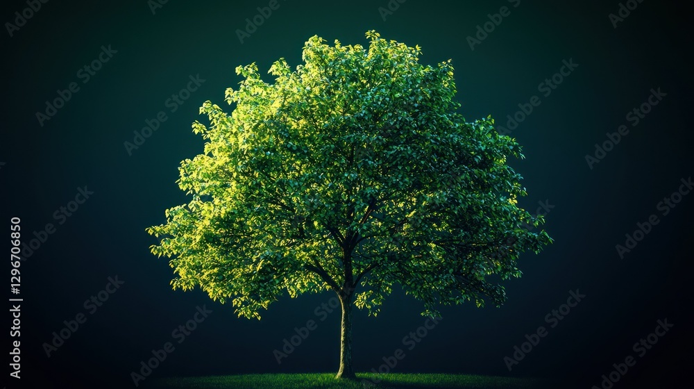 Poster a clean, minimalistic tree icon in green and white with sharp outlines.