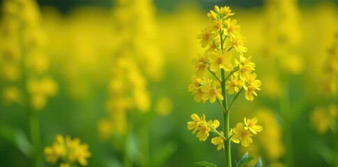 Bright yellow flowers of goldenrod lat Solidago bloom in the summer months, goldenrod, flowers
