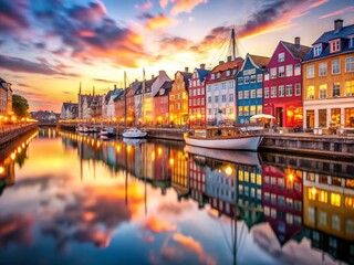 Fototapeta premium Nyhavn Canal Copenhagen Sunrise Long Exposure Bokeh Photography