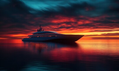 Fototapeta premium modernist superyacht designed, in collaboration with those who love to party. The simple elegance of ordered complexity, with a Caribbean backdrop