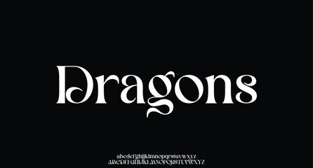 Dragons, font type or luxury premium typeface, vector English royal alphabet. Classic typography in modern or old art deco style, serif letters for modern or retro poster fo