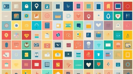A collection of flat business icons arranged in a grid, emphasizing uniformity and modernity.