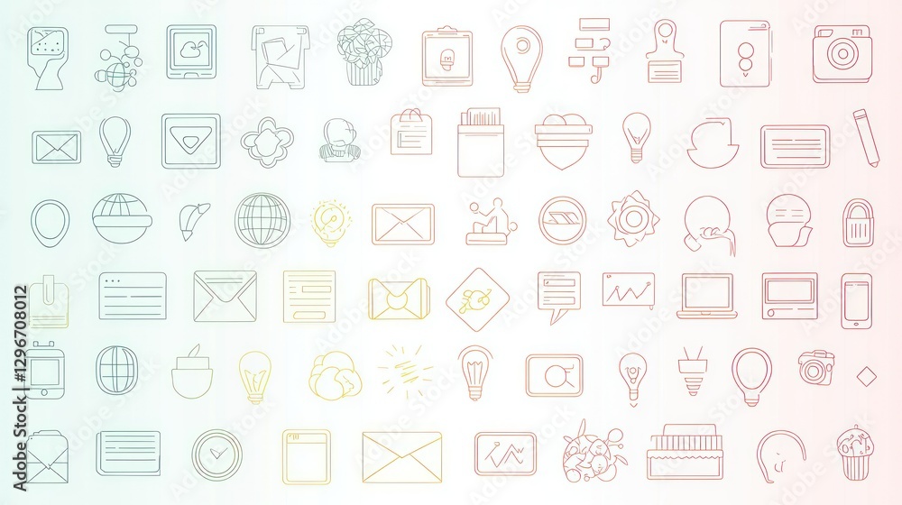 Poster A collection of thin-line icons in pastel shades, creating a soft and approachable business theme.