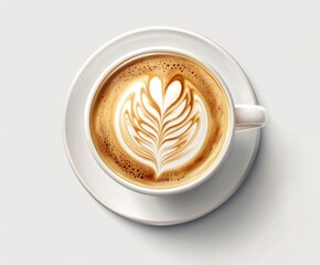 Beautiful Latte Art in White Coffee Cup on Light Background