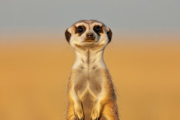 Fototapeta premium Alert meerkat stands upright, showcasing its curious expression