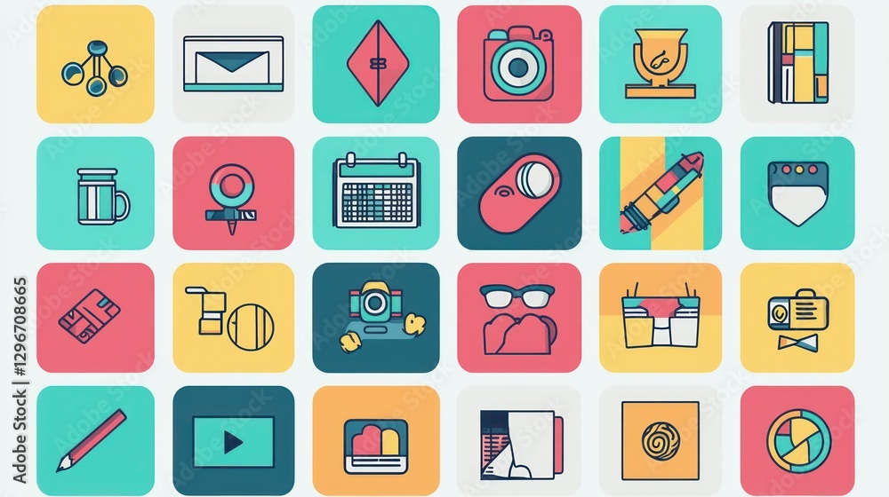 Poster a colorful and playful vector icon set, perfect for small businesses in creative industries.