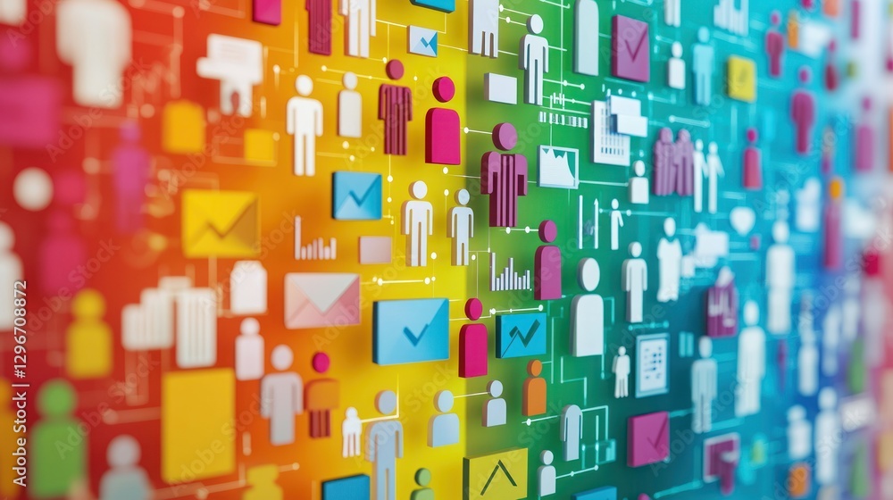 Poster A colorful array of icons representing key business concepts like teamwork, finance, and strategy.