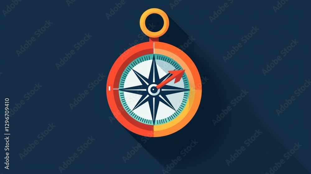 Poster A colorful flat-design graphic of a compass with an arrow pointing north.