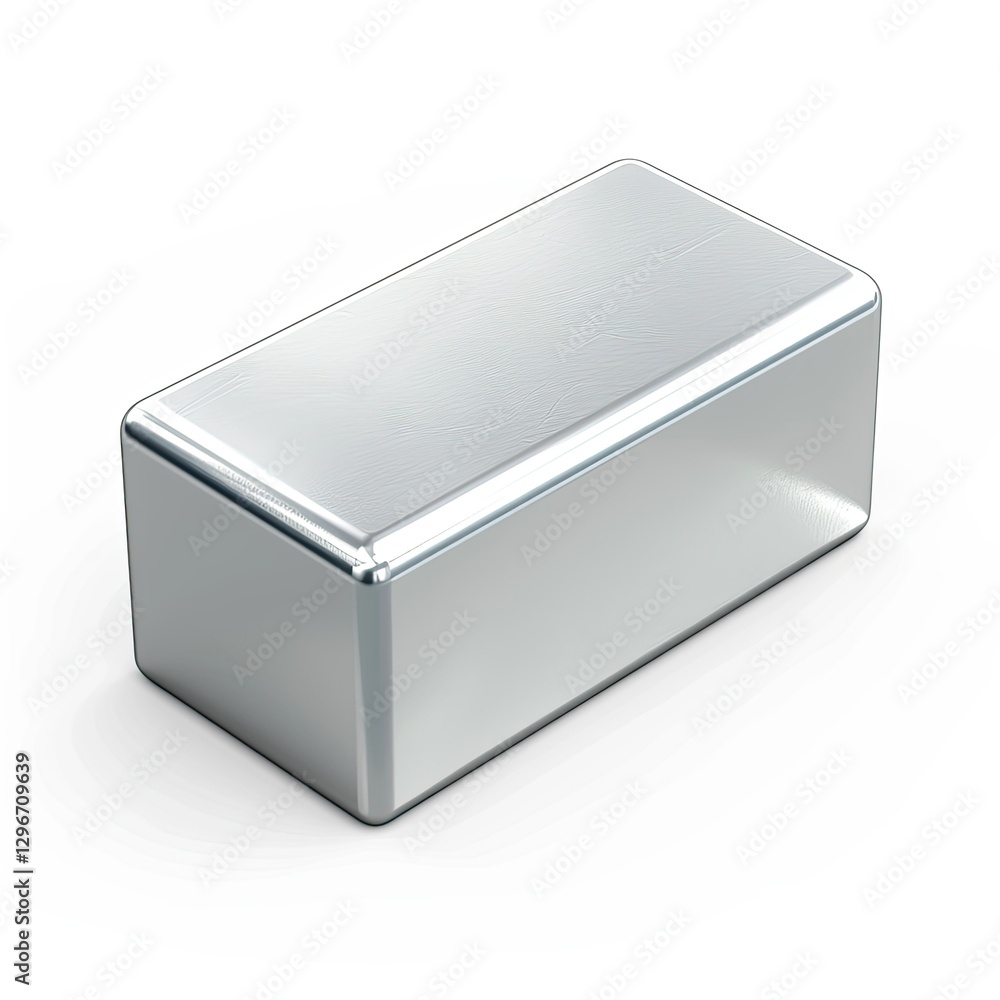 Poster a shiny, metallic rectangular block with smooth surfaces and sharp edges. isolated on white backgrou