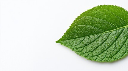 Fototapeta premium Closeup of a Single Vibrant Green Leaf on White Background