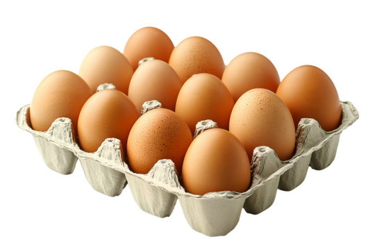 Carton of Fresh Brown Eggs (190) in Eco-Friendly Paper Tray, Isolated on White Background, Organic Farm Produce, Natural Protein Source, Healthy Food Ingredient, Grocery Staple, High-Quality Nutrition