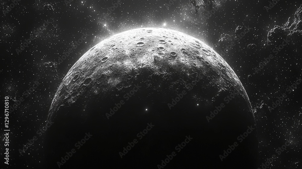 Poster captivating image of the moon in space surrounded by a dark canvas of stars and cosmic wonder