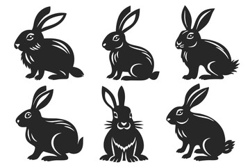 set of Rabbit Silhouette vector illustration