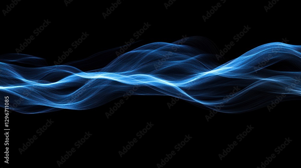 Poster abstract blue wave patterns on black background. possible use for digital art or design inspiration.