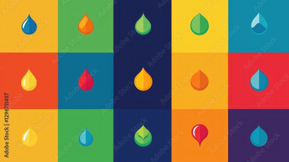 Poster a colorful solid icon set, with each icon featuring a unique and vibrant background.