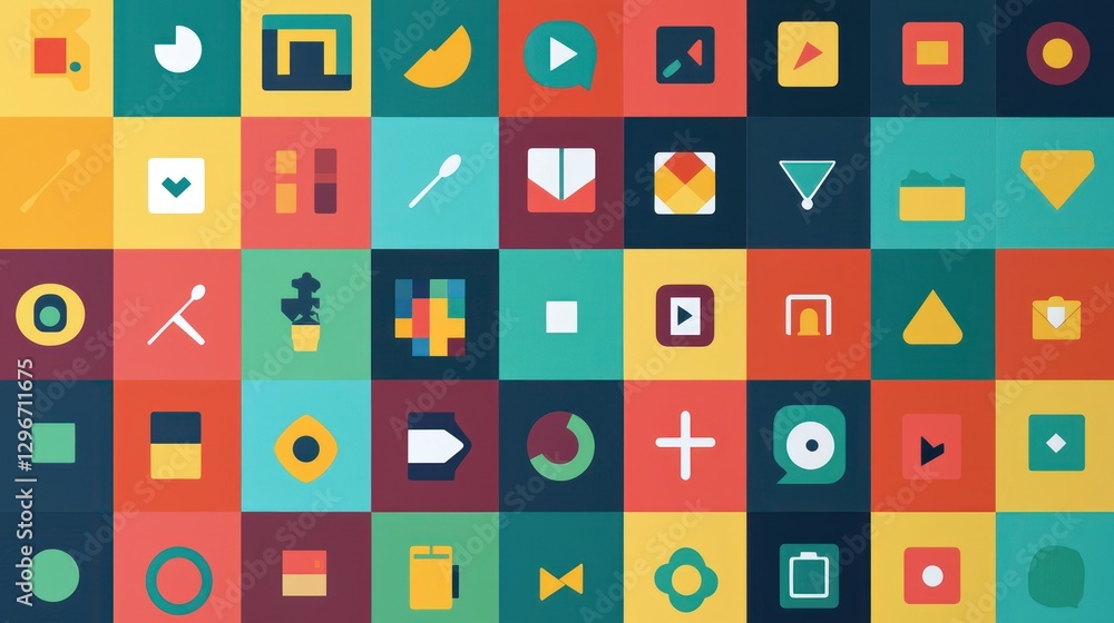 Poster A colorful solid icon set, with each icon featuring a unique and vibrant background.