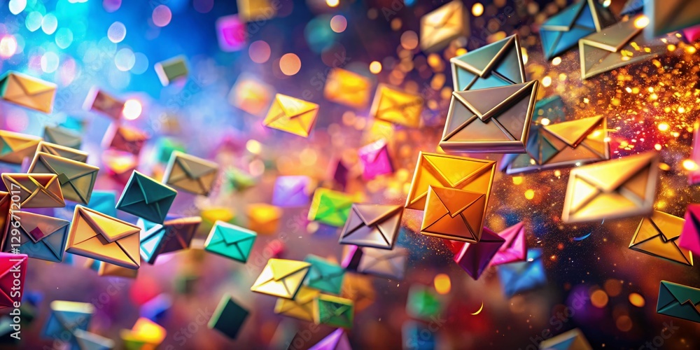Poster overflowing inbox: 3d illustration of spam email overload with bokeh effect