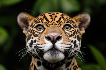Majestic jaguar portrait showcasing striking fur patterns and in