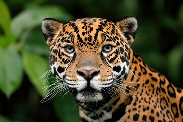 Obraz premium Majestic jaguar gazes intently, showcasing its striking coat and