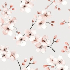 Delicate Blossoms in Gentle Bloom Floral Pattern Artistic Design Seamless Backdrop Pale Pastel Shades