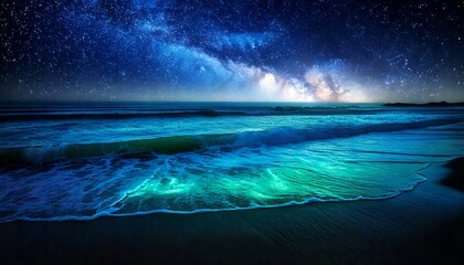 Serene Night Beach with Starry Sky and Ocean Waves