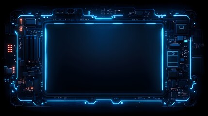 Obraz premium Futuristic Glowing Electronic Panel With Digital Circuit Board Display