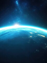 Fototapeta premium Earth's Glowing Horizon: Space Views of Planet