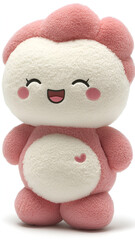 cute plush doll with cloud like shape, tiny sleepy eyes, and joyful smile