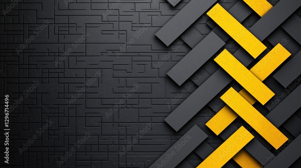 Poster intertwined black and yellow arrows in a modern maze pattern on a dark background