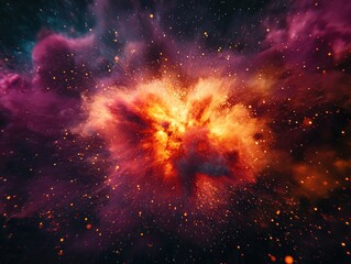 Vibrant Cosmic Nebula with Explosive Colors and Stars in Deep Space Background