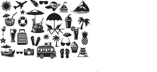 Fototapeta premium Summer vacation set, silhouette vector illustration.