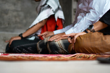 Muslims are performing congregational prayers, the concept of Ramadan, Muslim worship.