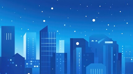Fototapeta premium Night city skyline illustration, simple, vibrant, background use, urban scene, digital art