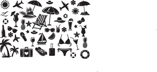 Summer vacation set, silhouette vector illustration.