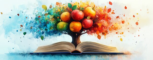 Vibrant and colorful illustration of a tree of knowledge