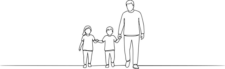 Single continuous line drawing child and parents walk together. Global Day Parent Concept
