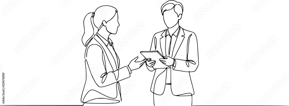 Aufkleber single continuous line drawing of workers from agency workers who are serving customers. dynamic sin