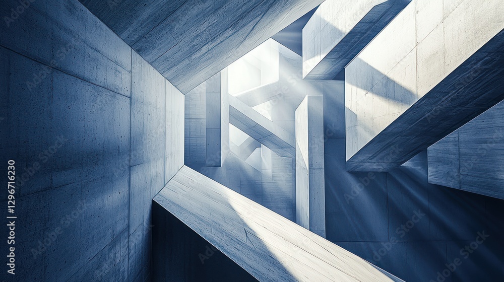 Poster A conceptual blue abstract design with sharp angles and contrasting light and dark shades.
