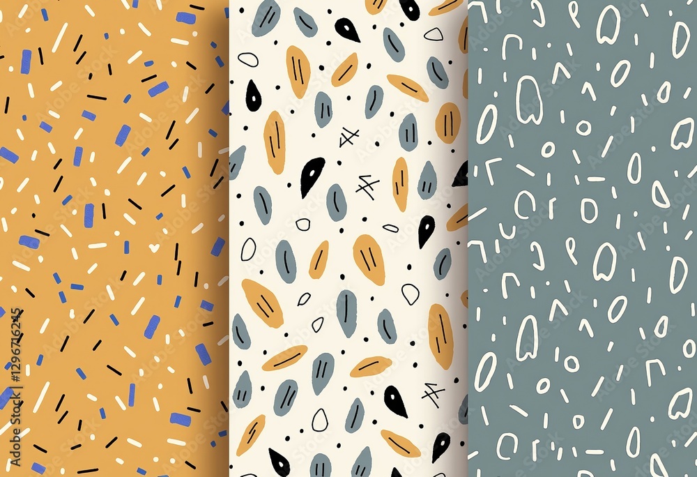 Poster minimalist doodle pattern set: hand-drawn scandinavian-inspired abstract seamless designs with dots 