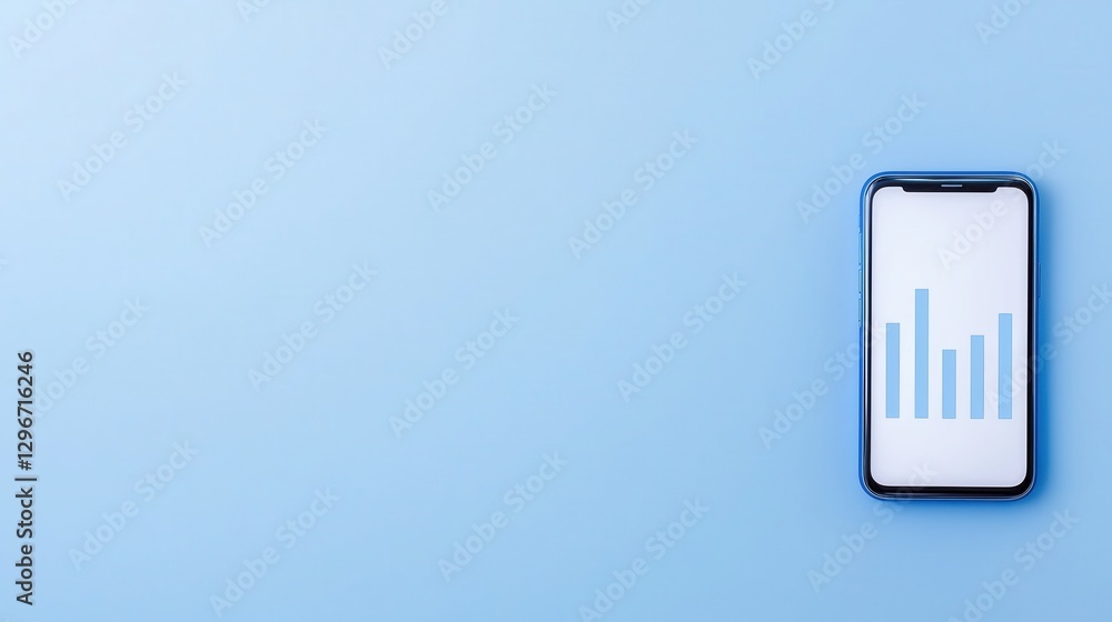 Poster modern dashboard app displaying digital analytics on smartphone screen against soft blue background