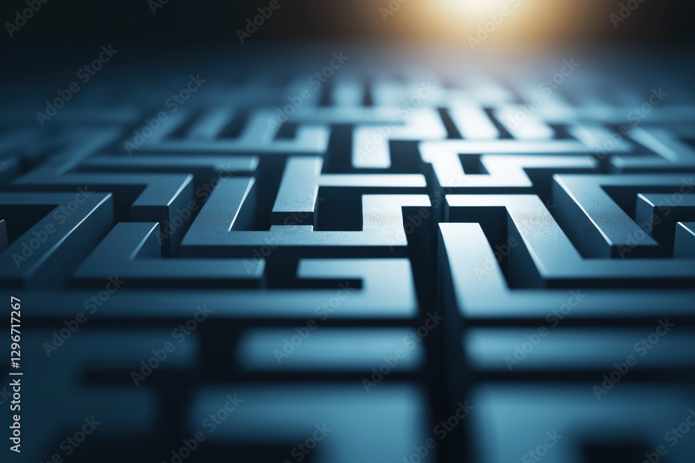 Poster Abstract Digital Maze Pattern with Arrows Forming Intricate Design in Dark Background