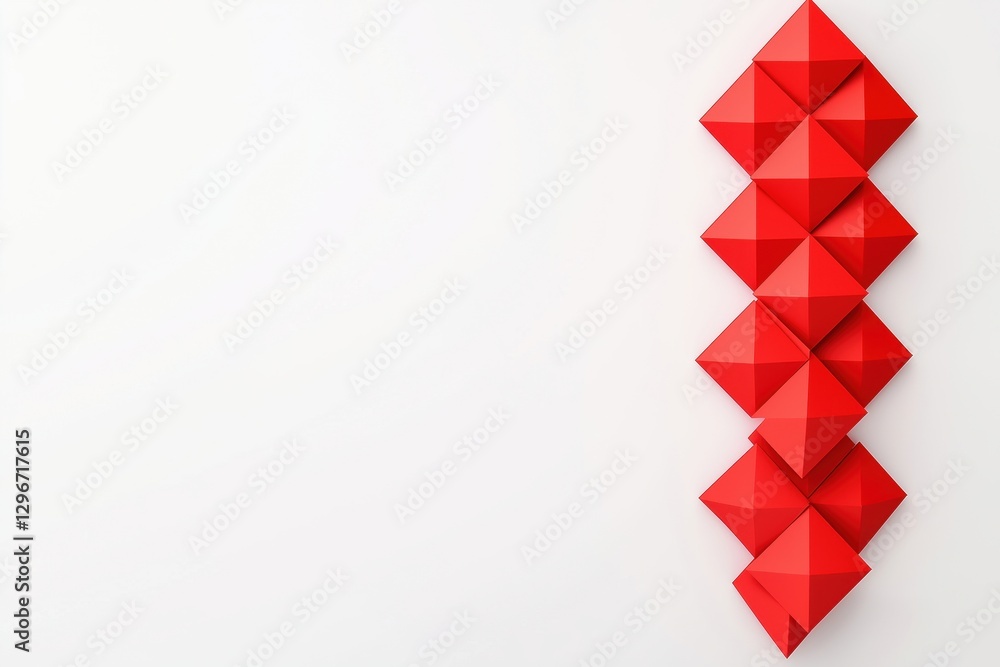 Poster red pyramid shapes in zigzag pattern on white background for creative projects and designs