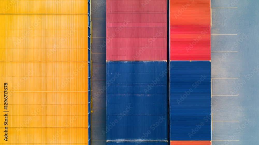 Poster aerial view of futuristic smart warehouse with ai integration and colorful shipping containers