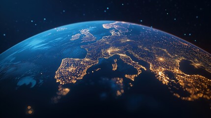 Obraz premium Transparent Globe with Interconnected Logistics at Night Over Europe and Surrounding Regions