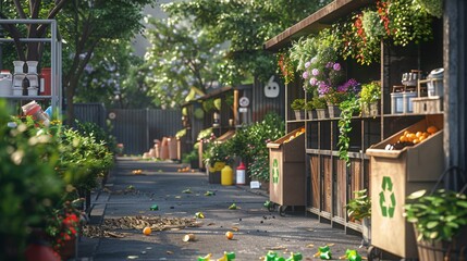 Lively Urban Marketplace with Fresh Produce and Eco-Friendly Elements