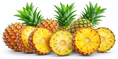 Panoramic Collection of Isolated Pineapple Slices: High-Resolution PNG Images for Design Projects